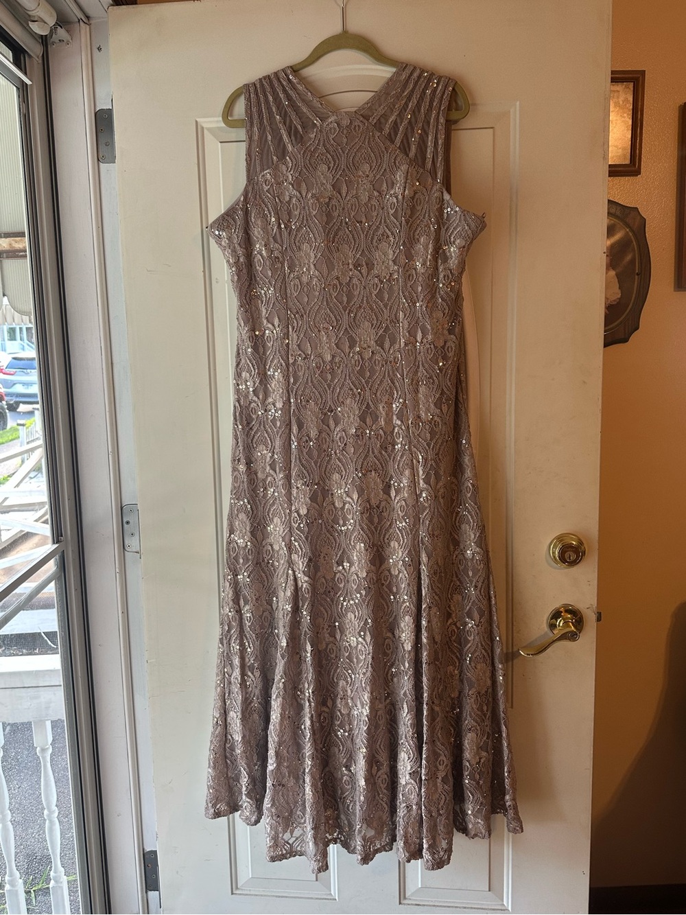 R&M Richards Mauve Lace Sequin Maxi Dress